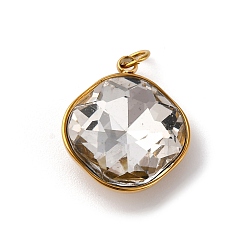 Прозрачный 316 подвески из граненого стекла из нержавеющей стали, ромб, ионное покрытие (ip), реальный 18 k позолоченный, с петлей, прозрачные, 17x14.5x6.5 мм, отверстие : 2.5 мм