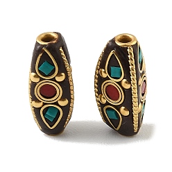 Barrel Handmade Polymer Clay Indonesia Beads, with Resin & Unplated Brass, Colorful, Barrel with Teardrop, 20x9x8mm, Hole: 2mm