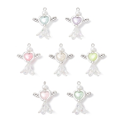 (52) Непрозрачная лаванда Подвески из акрила и сплава в тибетском стиле, Сердце & цветок, с железной фурнитурой, старинное серебро и платина, разноцветные, 34x27.5x15.5 мм, отверстие : 2 мм