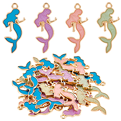 (52) Непрозрачная лаванда 24 шт 4 цвета сплава эмалевые подвески, русалка прелести, золотой свет, разноцветные, 29x12.5x2 мм, отверстие : 1.4 мм, 6 ПК / цветов