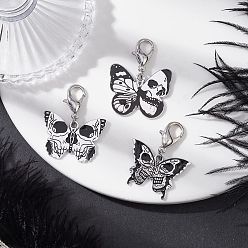 Платина Подвеска в виде черепа бабочки из сплава эмали, с цинковым сплавом застежками омаров коготь, платина, 35.5~37.5 мм, 3 шт / комплект