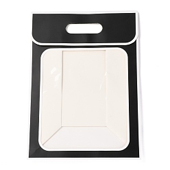 Черный Прямоугольные бумажные пакеты, перевернуть бумажный пакет, с ручкой и пластиковым окном, чёрные, 35x25x15 см