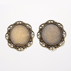 Antique Bronze Oval Tibetan Style Alloy Cabochon Settings, Lead Free & Nickel Free & Cadmium Free, Antique Bronze, Tray: 40x30mm, 56x46x2mm, Hole: 5x4mm, about 105pcs/1000g