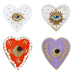 (52) Непрозрачная лаванда 4 шт. 4 заплатки из фетра и смоляных ниток для пришивания и утюжки, аппликации из ткани, Сердце с глаз, разноцветные, 56~87x59~61x3.5~9 мм, 1 шт / цвет