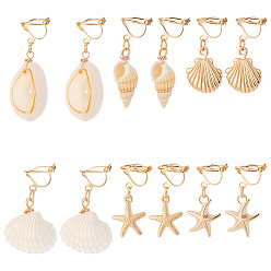 Золотой 6пара 304 клипса из нержавеющей стали, с естественной оболочке, золотые, 31~42 мм, 6 пара / комплект