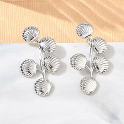 Shell Shape Латунные серьги-гвоздики для женщин, стойки покрытие, долговечный, без свинца и без кадмия, платина, формы раковины, 35.5x18.5 мм