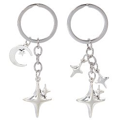 Платина 2шт 2 стили сплава брелоки, звезда, платина, 88~90 мм, 1 шт / стиль