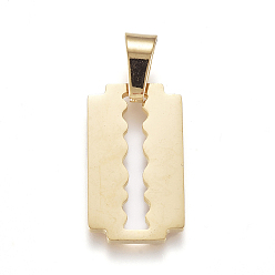 Doré  Pendentifs en acier inoxydable, Pendentifs grand trou, rectangle, or, 304mm, Trou: 20x11x1mm
