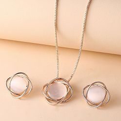 Розовый Ожерелья с подвесками и серьги-гвоздики с кошачьим глазом, сплав ювелирных изделий, цветок, туманная роза, ожерелья: 400 мм; серьга: 19мм