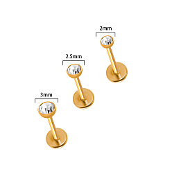 Золотой 304 серьги из прозрачного циркониевого хряща из нержавеющей стали с микропаве, плоско-круглые, золотые, 10x3 мм, штифты : 0.8 мм