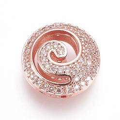 Rose Gold Brass Micro Pave Cubic Zirconia Beads, Flat Round, Clear, Rose Gold, 15x6mm, Hole: 1mm