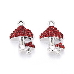 Светло-сиамский Подвески из сплава со стразами, гриб, без кадмия, без никеля и без свинца, платина, Light Siam, 18x12x4 мм, отверстие : 1.6 мм