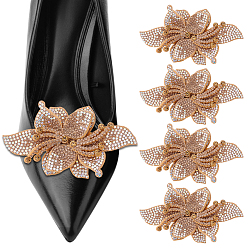 Gold 4Pcs Iron Shoe Clips, with Polyester Flower, Platinum, Gold, 60mm