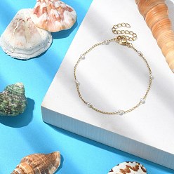 Настоящее золото 18K Браслет-цепочка со стеклянным жемчугом и бисером, ионное покрытие (IP) 316 ювелирные изделия из хирургической нержавеющей стали, реальный 18 k позолоченный, 7-1/2 дюйм (18.9 см)