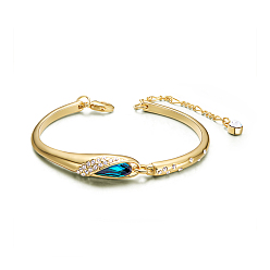 Blue Zircon Alloy Link Bracelets, with Micro Pave Cubic Zirconia Wing and Austrian Crystal, Blue Zircon, 6-3/4 inch(170mm)