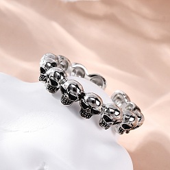 Античное Серебро Латунные манжеты для женщин и мужчин, череп, античное серебро, 5 мм, внутренний диаметр: регулируемый