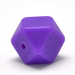 Mauve Food Grade Eco-Friendly Silicone Beads, Chewing Beads For Teethers, DIY Nursing Necklaces Making, Faceted Cube, Mauve, 14x14x14mm, Hole: 2mm