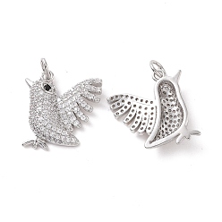 Платина Подвески из экологически чистой латуни с микропаве из кубического циркония, долговечный, без свинца, без кадмии и без никеля, амулеты птиц, платина, 18x17.5x4 мм, отверстие : 3.4 мм