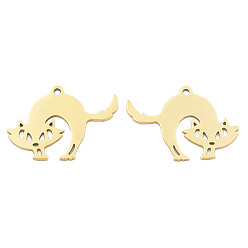 Real 18K Gold Plated Ion Plating(IP) 201 Stainless Steel Pendants, Halloween Style, Fox, Real 18K Gold Plated, 18.5x26x1mm, Hole: 1.5mm