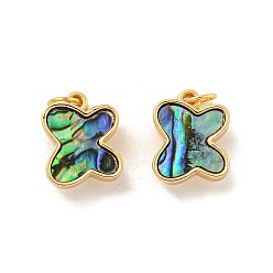 Real 18K Gold Plated Brass Magnetic Clasps, Cadmium Free & Nickel Free & Lead Free, with Jump Ring and Paua Shell, Butterfly, Real 18K Gold Plated, 14x11x5.5mm, Hole: 3mm