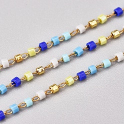 Небесно-голубой Цельнозерновые бисерные цепочки, с кабельными цепями из нержавеющей стали, несварные, с катушкой, золотые, голубой, 1~2x0.9~1.5 мм, около 26.24 футов (8 м) / рулон