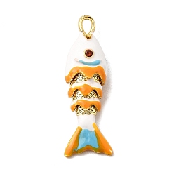 Белый Стойки обшивки латунные подвески, с кубического циркония и эмали, рыбы прелести, долговечный, без свинца и без кадмия, белые, 26.5x8x6 мм, отверстие : 2.5x1.5 мм