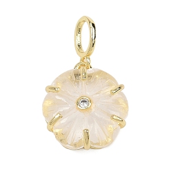 Хрусталь Резные подвески из натуральных кристаллов кварца, подвески-цветы из горного хрусталя с латунными вставками из прозрачных кубических цирконий, золотые, стойки покрытие, 18.5x16.5x7 мм, отверстие : 6x4 мм