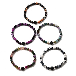 (52) Непрозрачная лаванда Эластичный браслет из натурального огненного агата и вулканического камня, украшения из драгоценных камней с эфирными маслами для женщин, разноцветные, внутренний диаметр: 2-1/4 дюйм (5.6 см)