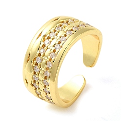 Real 16K Gold Plated Brass Micro Pave Cubic Zirconia Cuff Rings, Cadmium Free & Lead Free, Real 16K Gold Plated, Inner Diameter: 18.5mm