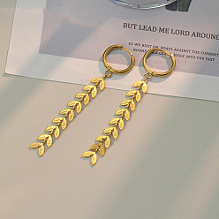 Лист 304 серьги-кольца с кисточками из нержавеющей стали, золотые, лист, 57 мм