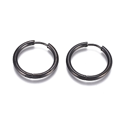 Electrophoresis Black 304 Stainless Steel Huggie Hoop Earrings, with 316 Surgical Stainless Steel Pin, Ring, Electrophoresis Black, 23x2.5mm, 10 Gauge, Pin: 0.9mm