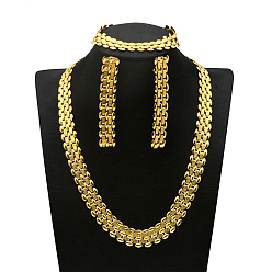 Rectangle Комплекты из цепочек из сплава, серег-гвоздиков и браслетов, золотые, прямоугольные, 430мм и 192мм и 65x13мм