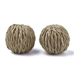 Dark Khaki Handmade Paper Woven Beads, with Wood Inside, Imitation Raffia, Round, Dark Khaki, 25~27x25mm