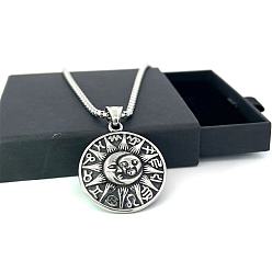 Нержавеющая Сталь Цвет Ретро-ожерелья из нержавеющей стали с подвеской в виде солнца и луны для мужчин, цвет нержавеющей стали, 23.62 дюйм (60 см)