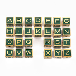 Letter A~Z 304 из нержавеющей стали бусы, с эмалью, розовые, куб с письмом, золотые, Письмо ~ Z, 7x7x7 мм, отверстие : 2 мм
