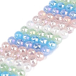 Светло-Голубой Нити из гальванически покрытых искусственным нефритом и непрозрачных и прозрачных стеклянных бусин, бусины разных стилей, круглые, с покрытием AB цвета, граненые, Небесно-голубой, 7.5~8x7 мм, отверстие : 1~1.5 мм, около 48~50 шт / нитка, 13.19~14.17 (33.5~36 см)