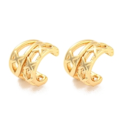 Real 18K Gold Plated Rack Plating Brass Hollow Cuff Earrings, Non Piercing Earrings, Long-Lasting Plated, Lead Free & Cadmium Free, Real 18K Gold Plated, 12x13x9mm