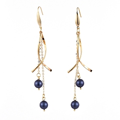Blue Shell Pearl Dangle Earrings, with 304 Stainless Steel Pendants, 316 Surgical Stainless Steel Earring Hooks, Brass Cable Chains and Cardboard Packing Box, Blue, 98mm, Pin: 0.8mm
