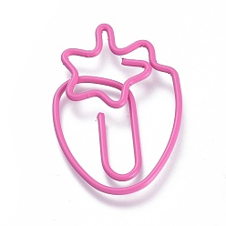 Hot Pink Strawberry Shape Iron Paperclips, Cute Paper Clips, Funny Bookmark Marking Clips, Hot Pink, 34x23x2mm