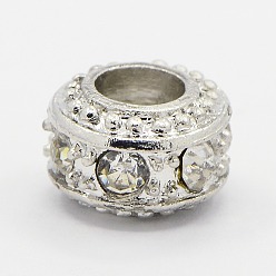 Кристалл Сплав стекла горный хрусталь Европейский бисером, бусины с большим отверстием, рондель, Платиновый металл, кристалл, 10x7 мм, отверстие : 5 мм