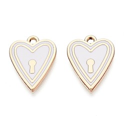 Белый Подвески из эмали и сплава, стойки покрытие, сердце блокировки прелести, золотые, белые, 17~17.5x13.5x1.2 мм, отверстие : 1.5 мм