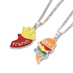 Mixed Color Best Friends Alloy Pendant Necklaces, Valentine's Day Enamel French Fries and Hamburger Necklace, Platinum, Mixed Color, 20.31 inch(51.6cm), 2.4mm, 2pcs/set