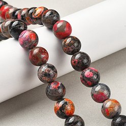 Черный Природные многоцветные агат бисер пряди, окрашенная и подогревом, круглые, чёрные, 14 мм, отверстие : 1.5 мм, около 28 шт / нитка, 15.31'' (38.9 см)