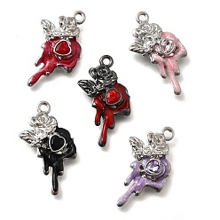 (52) Непрозрачная лаванда Подвески из сплава и страза, сердце, с эмалью, разноцветные, 30x16.5x5.5 мм, отверстие : 2 мм