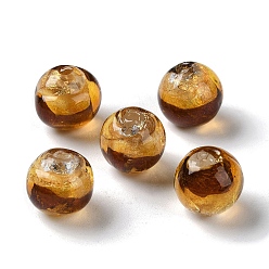 Peru Handmade Gold Sand with Silver Foil Lampwork Beads Strand, Round, Peru, 11.5~12mm, Hole: 1.8mm, about 45pcs/strand, 17.72''(45cm)