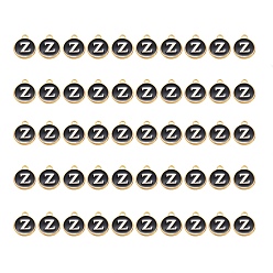 Letter Z Подвески из позолоченного сплава, с эмалью, эмалированные блестки, плоско-круглые, чёрные, letter.z, 14x12x2 мм, отверстие : 1.5 мм, 50 шт / коробка