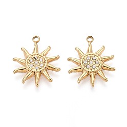 Настоящее золото 18K 304 микро нержавеющей стали прокладывать Цирконом подвески, солнечные чары, ионное покрытие (ip), реальный 18 k позолоченный, 17.5x14.5x2 мм, отверстие : 1.5 мм
