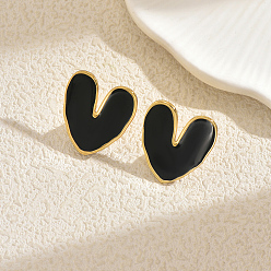 Черный Серьги-гвоздики в форме сердца из нержавеющей стали, золотые, чёрные, 24.3x22.6 мм