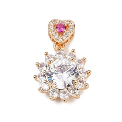 Прозрачный Латунные микро проложить кубического циркония подвески, круглый с сердечками, долговечный, без свинца и без кадмия, прозрачные, 22x14.5x7.5 мм, отверстие : 3.5x1.8 мм