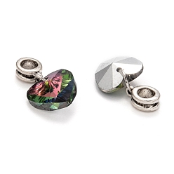 Разноцветный Европейские подвески из сплава с большими отверстиями, с гальваническим стеклянными подвесками сердца, античное серебро, красочный, 25 мм, отверстие : 5 мм